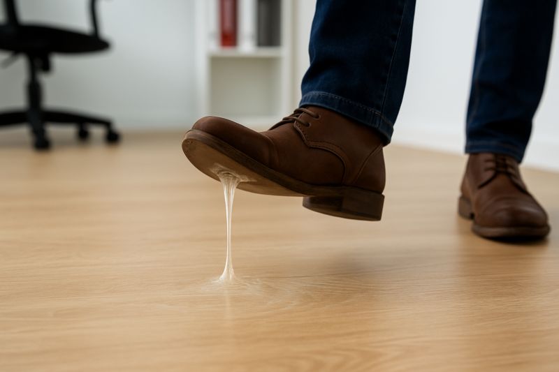 Une personne a sa chaussure qui colle au sol
